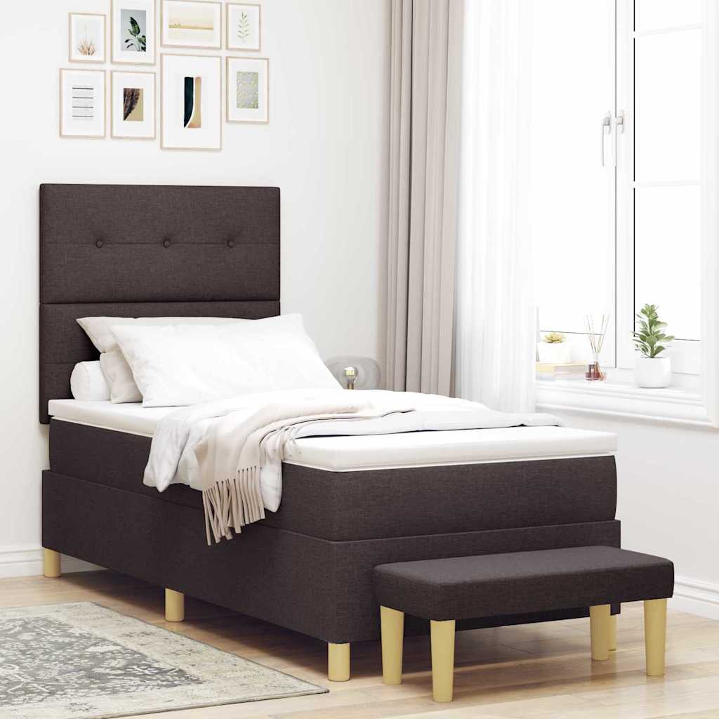 Lit à ressorts avec tête de lit Marron foncé 200 x 90 cm tissu