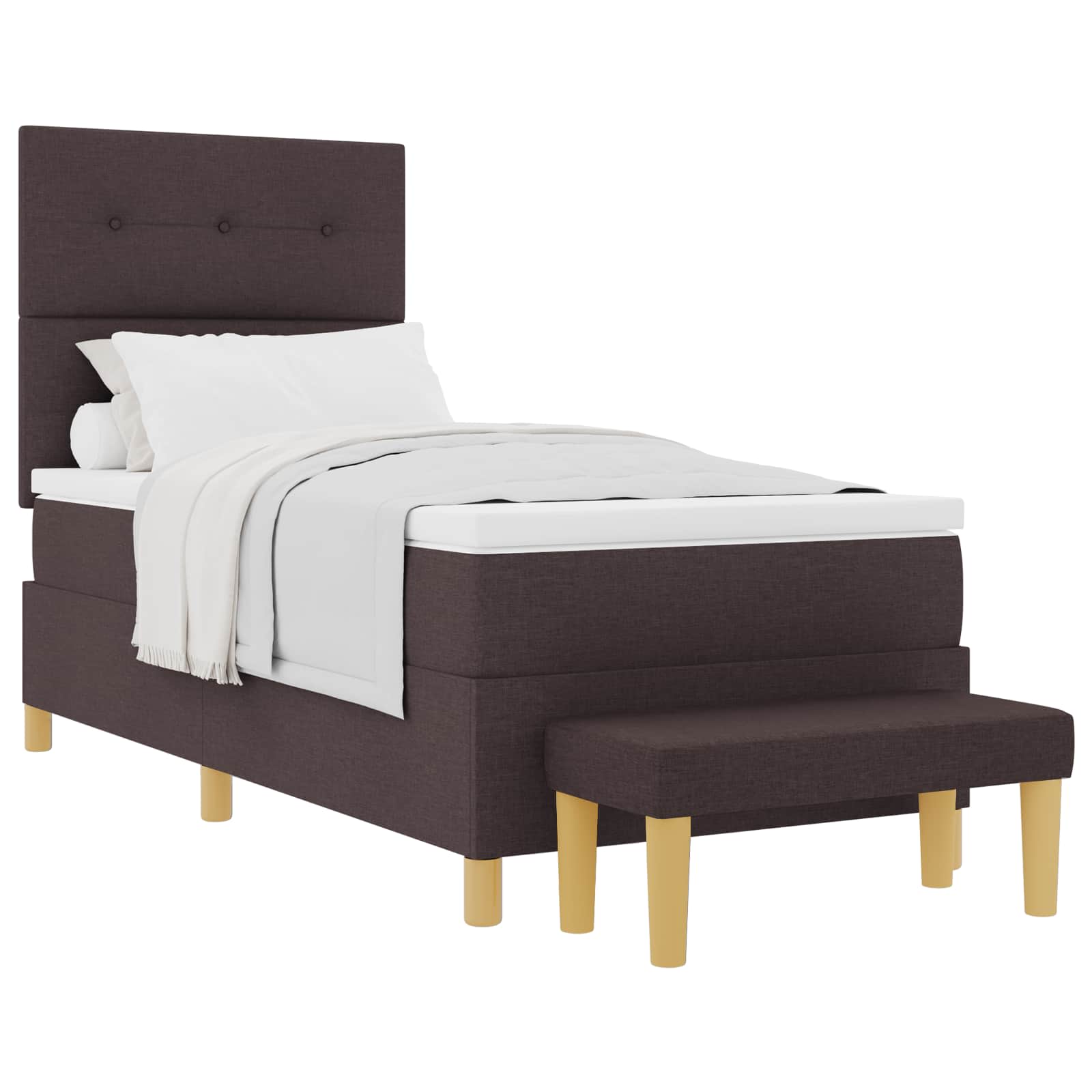 Lit à ressorts avec tête de lit Marron foncé 200 x 90 cm tissu