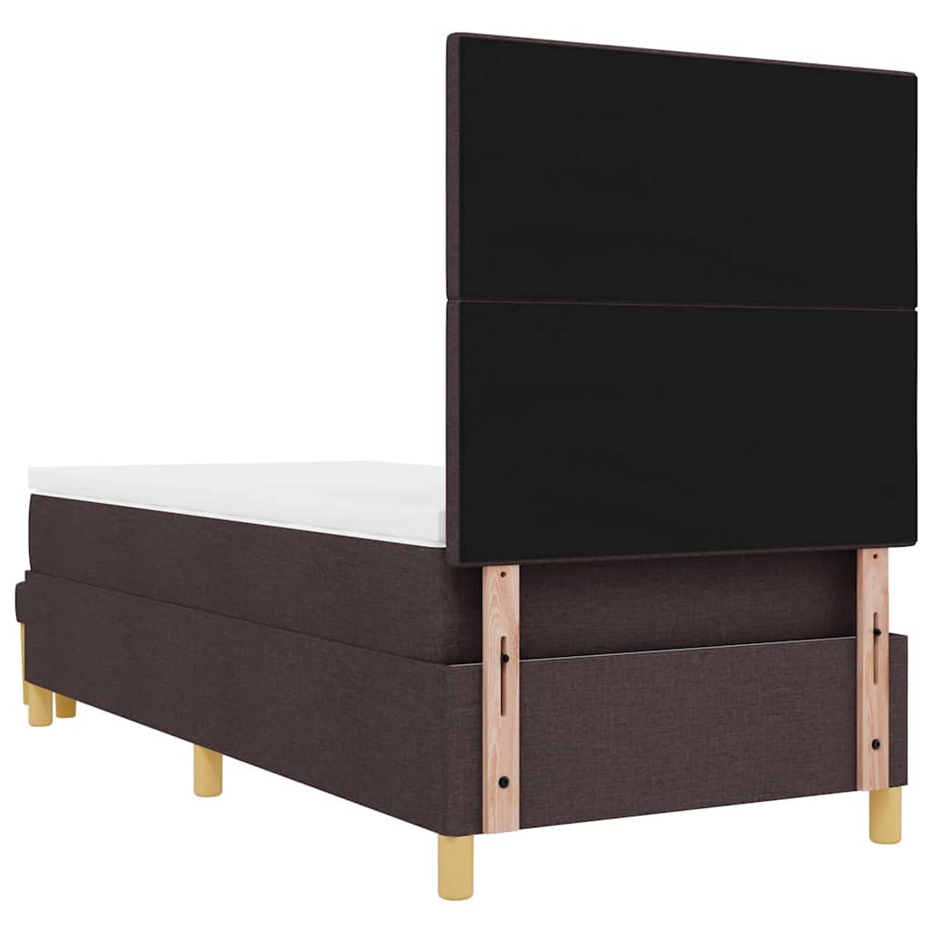 Lit à ressorts avec tête de lit Marron foncé 200 x 90 cm tissu