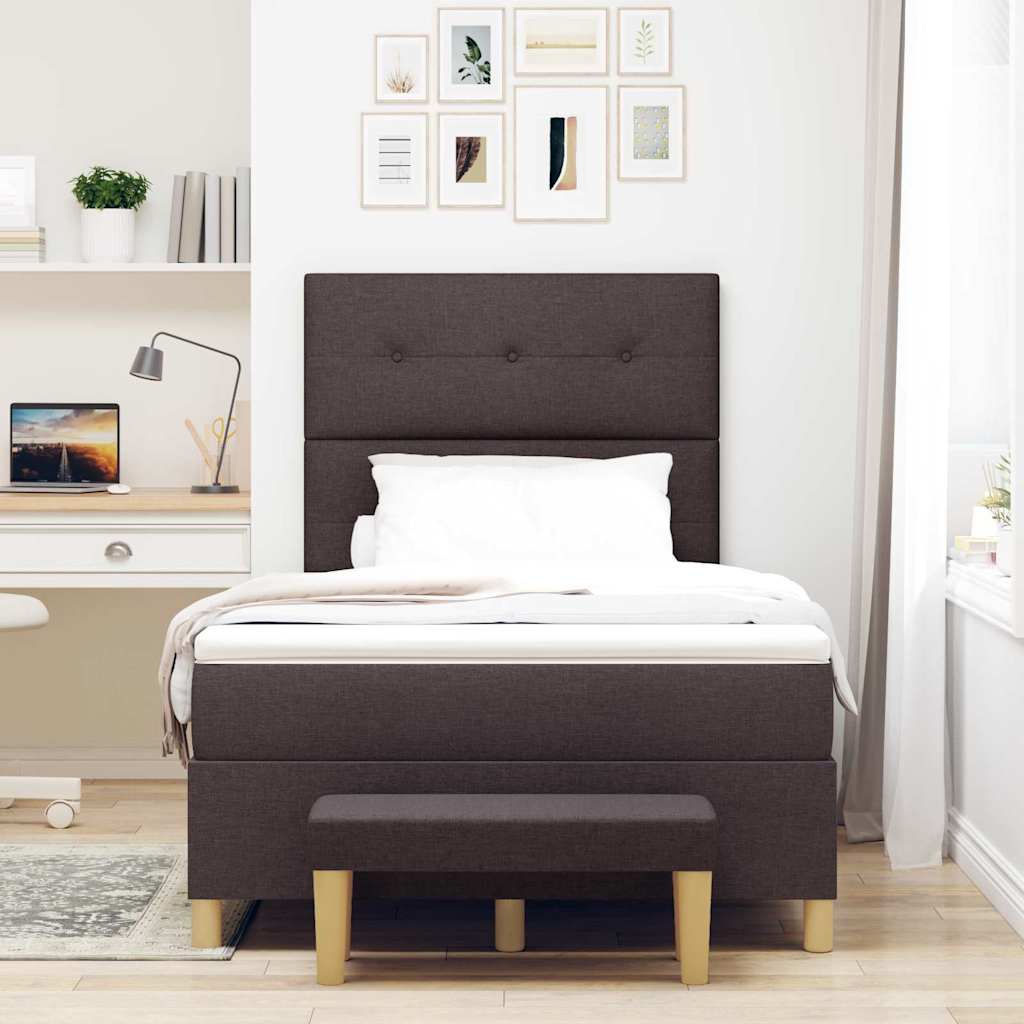 Lit à ressorts avec tête de lit Marron foncé 190 x 120 cm tissu