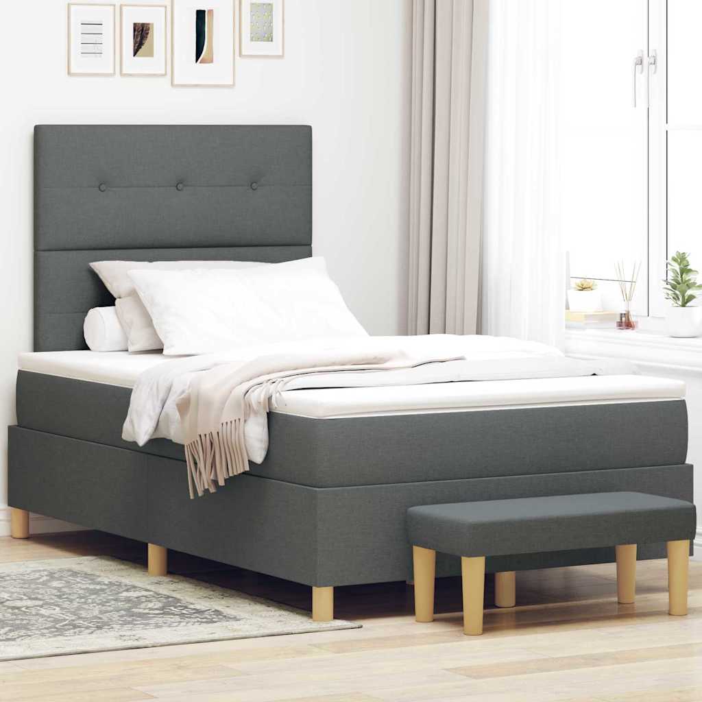 Lit à ressorts avec tête de lit Gris foncé 200 x 120 cm tissu
