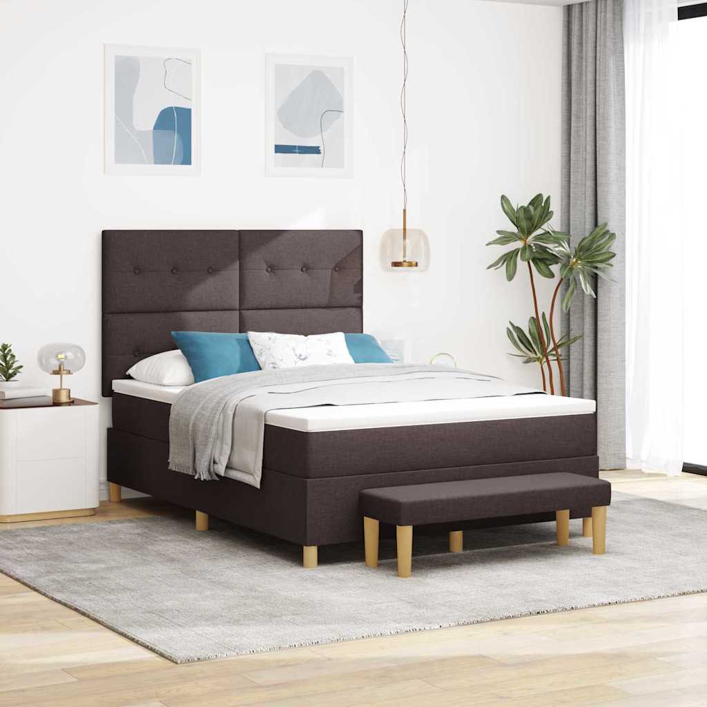 Lit à ressorts avec tête de lit Marron foncé 190 x 140 cm tissu