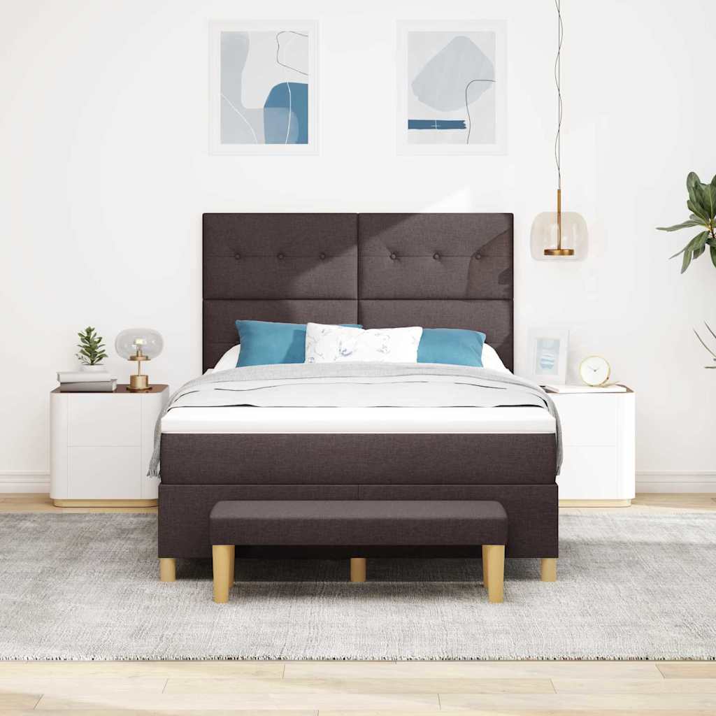 Lit à ressorts avec tête de lit Marron foncé 190 x 140 cm tissu