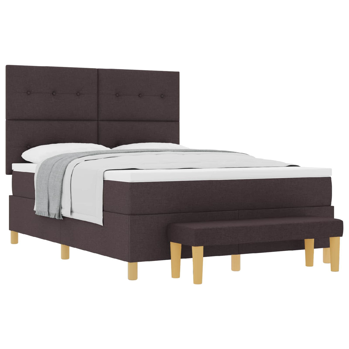 Lit à ressorts avec tête de lit Marron foncé 190 x 140 cm tissu