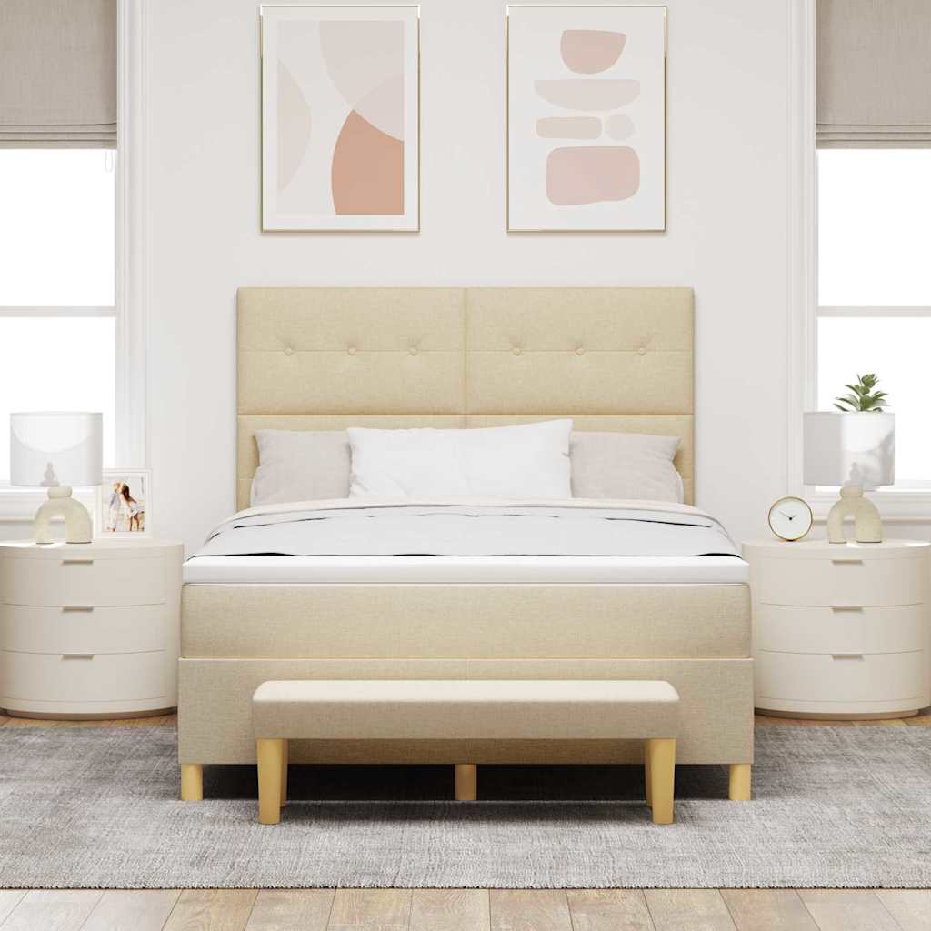 Lit à ressorts avec tête de lit Crème 140 x 190 cm tissu