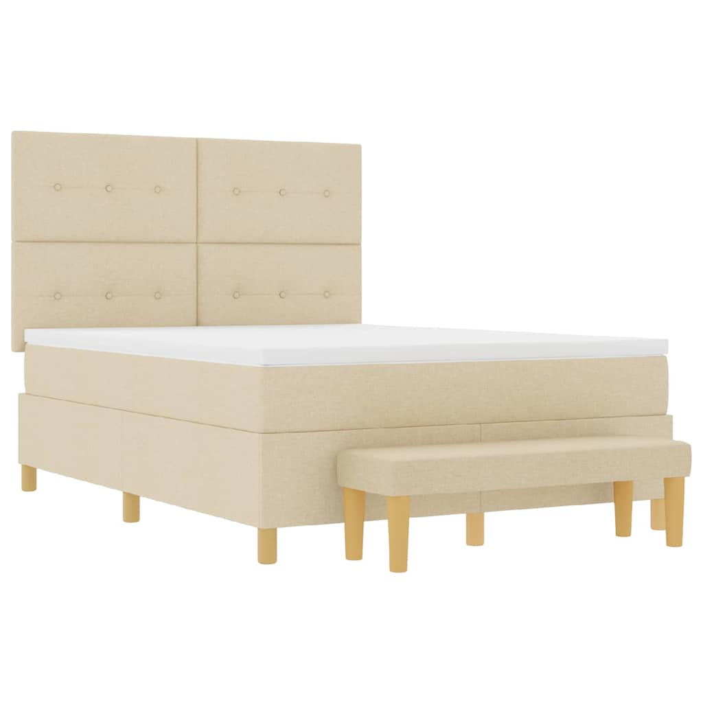 Lit à ressorts avec tête de lit Crème 140 x 190 cm tissu