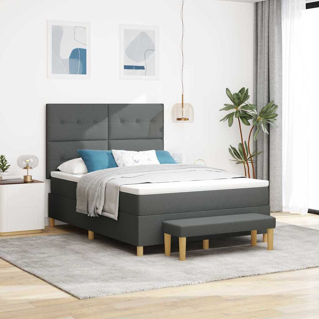 Lit à ressorts avec coussin Gris foncé 200 x 140 cm tissu