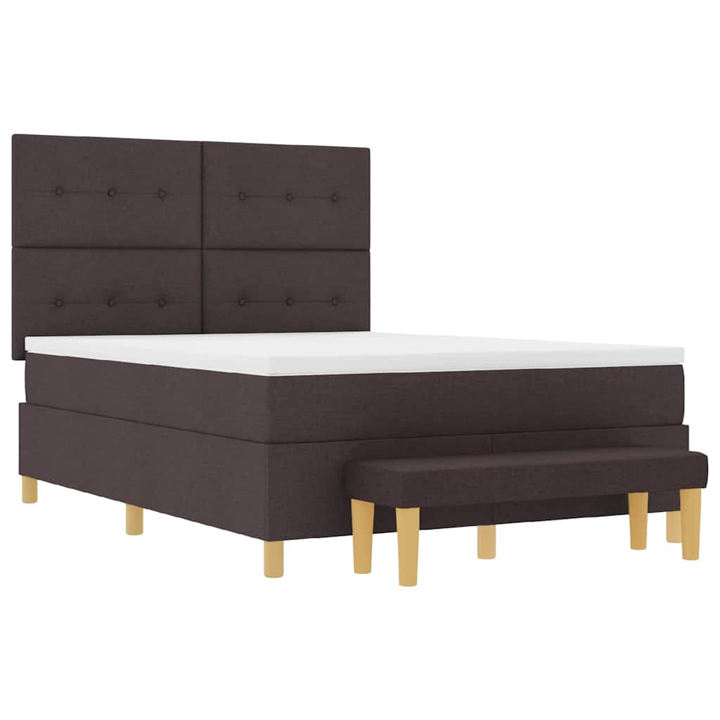 Lit à ressorts avec coussin Marron foncé 200 x 140 cm tissu