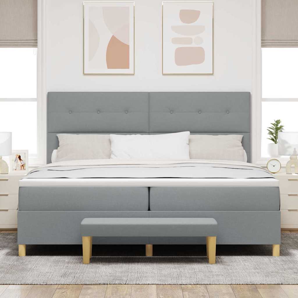 Lit à ressorts avec matelas Gris clair 200 x 200 cm tissu - XIOS