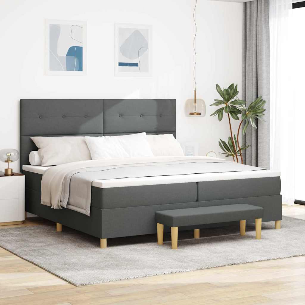Lit à ressorts avec matelas Gris foncé 200 x 200 cm tissu - XIOS
