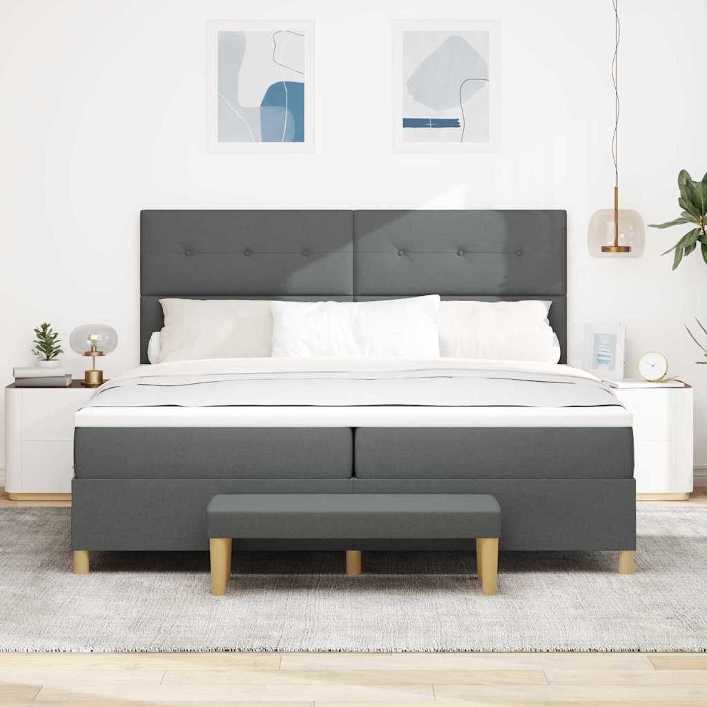 Lit à ressorts avec matelas Gris foncé 200 x 200 cm tissu - XIOS