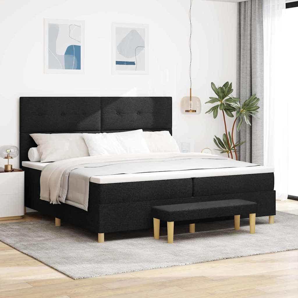 Lit à ressorts avec matelas Noir 200 x 200 cm tissu - XIOS