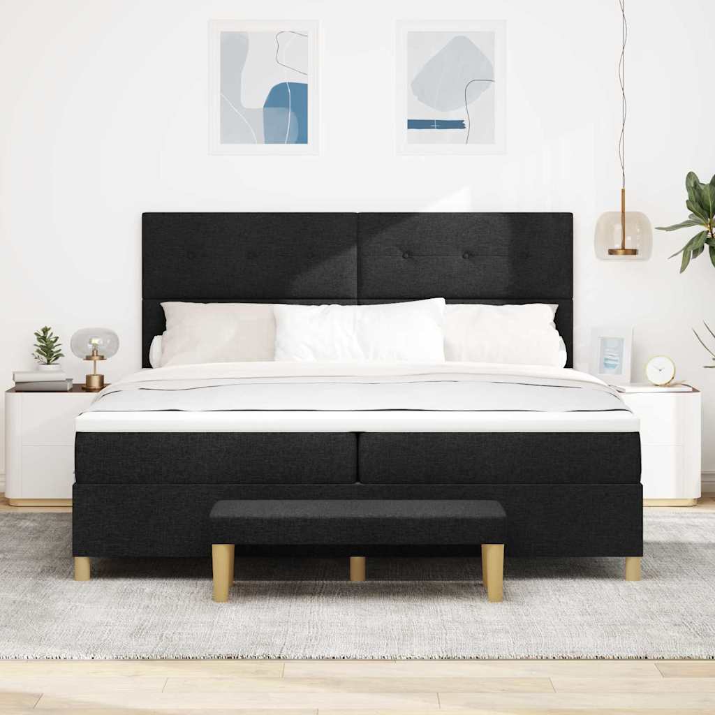 Lit à ressorts avec matelas Noir 200 x 200 cm tissu - XIOS