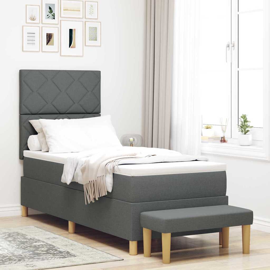 Lit à ressorts avec tête de lit Gris foncé 200 x 80 cm tissu