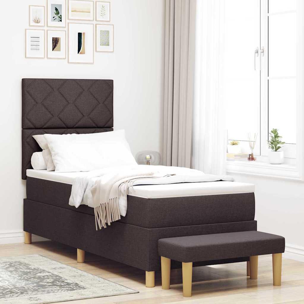 Lit à ressorts avec tête de lit Marron foncé 200 x 80 cm tissu