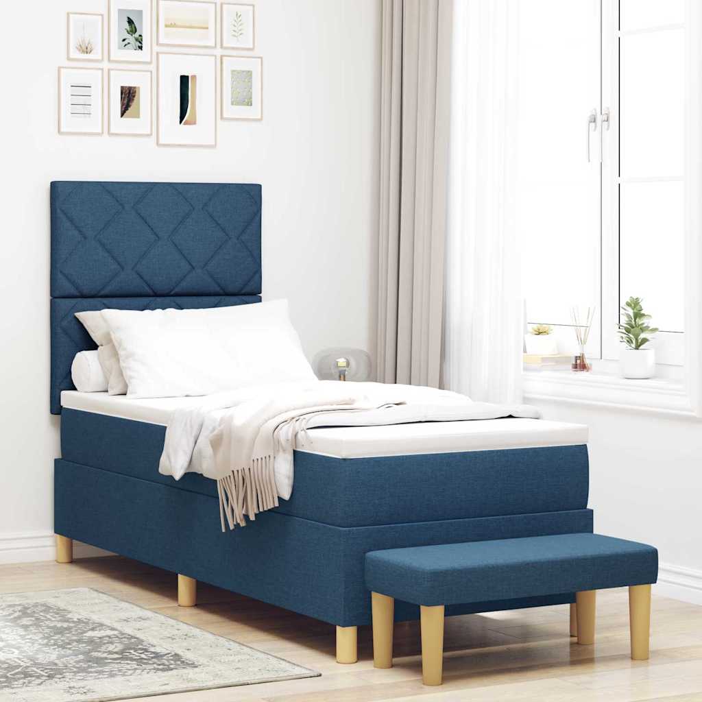 Lit à ressorts avec tête de lit Bleu 200 x 80 cm tissu
