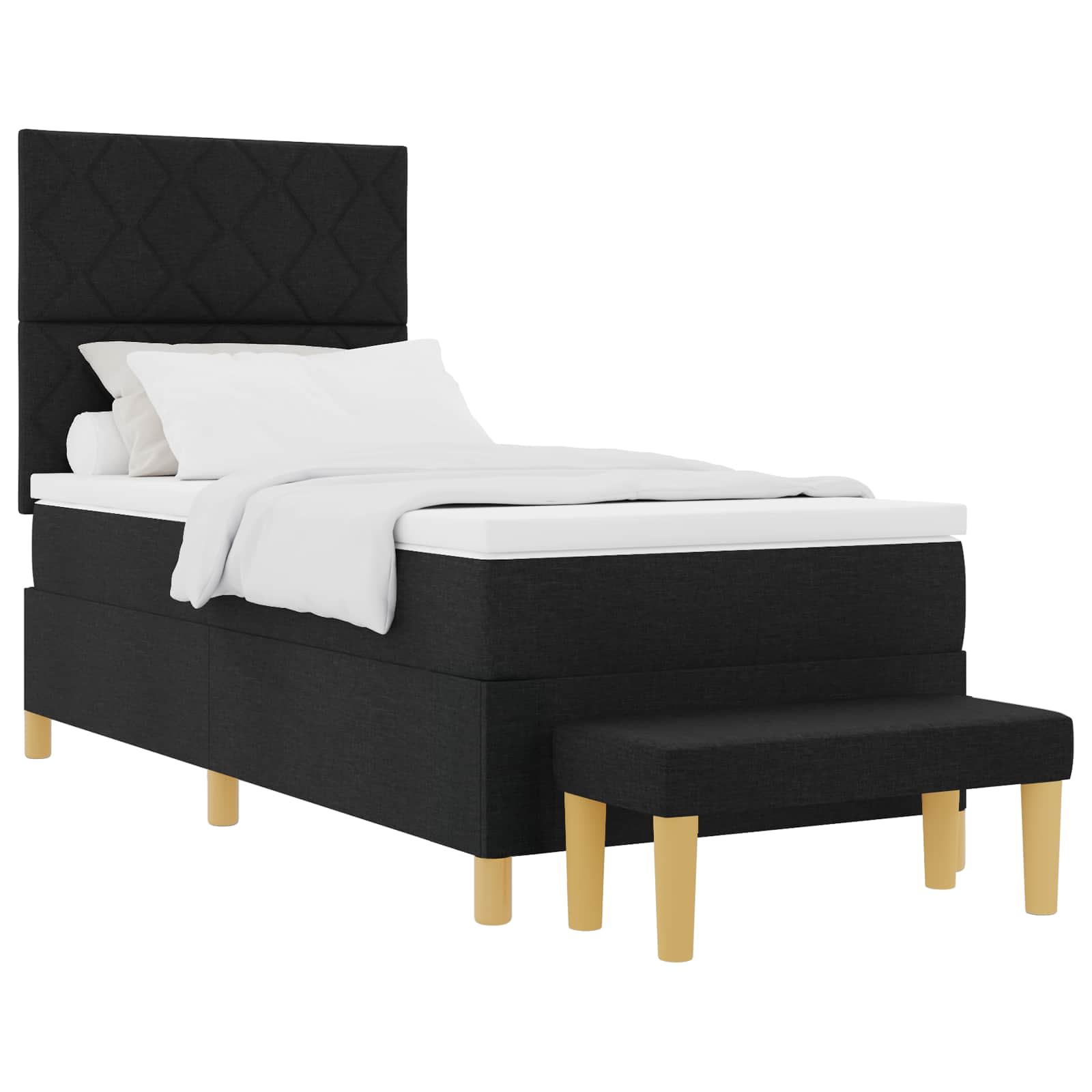 Lit à ressorts avec coussin Noir 190 x 90 cm tissu