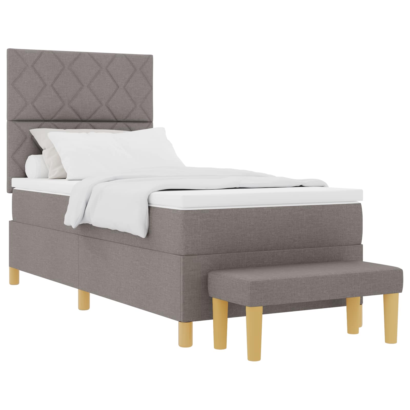 Lit à ressorts avec coussin Taupe 190 x 90 cm tissu