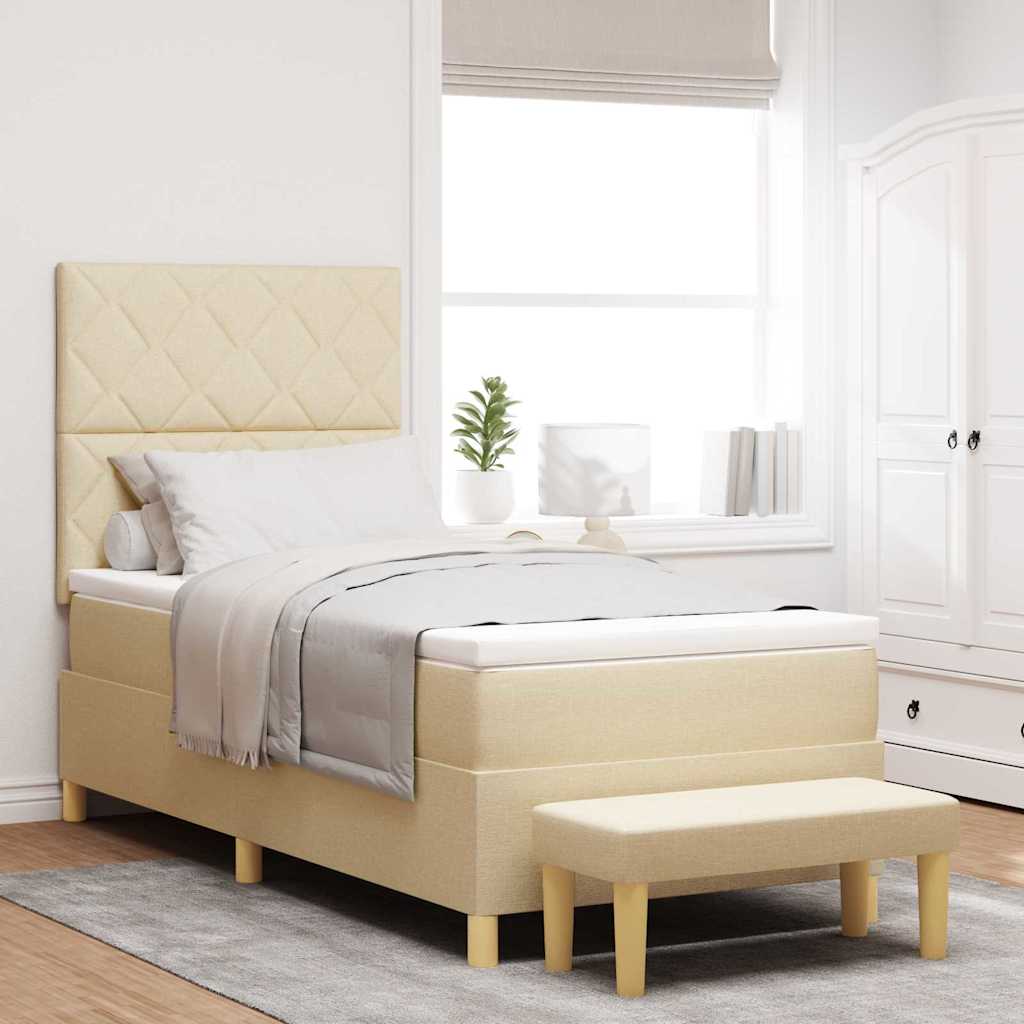 Lit à ressorts avec tête de lit Crème 200 x 90 cm tissu