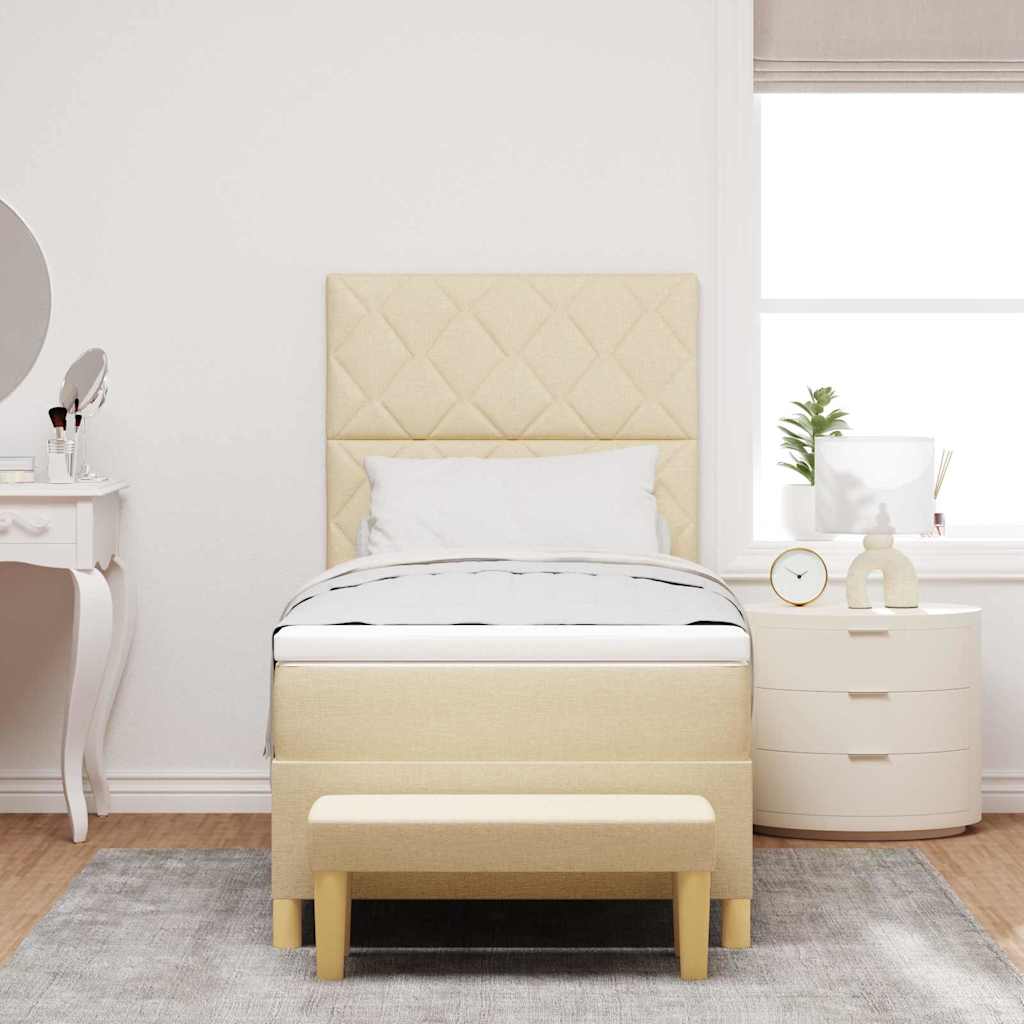 Lit à ressorts avec tête de lit Crème 200 x 90 cm tissu