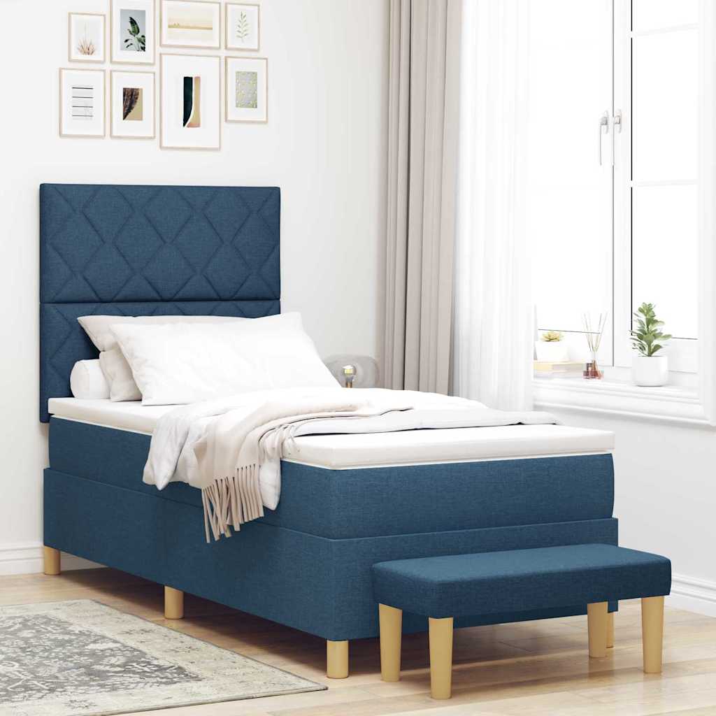 Lit à ressorts avec coussin Bleu 200 x 90 cm tissu