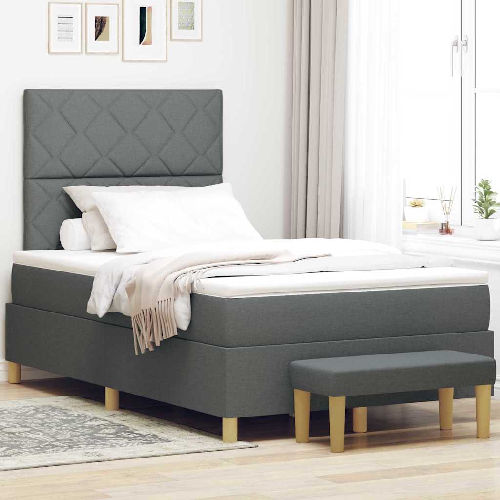 Lit à ressorts avec tête de lit Gris foncé 190 x 120 cm tissu