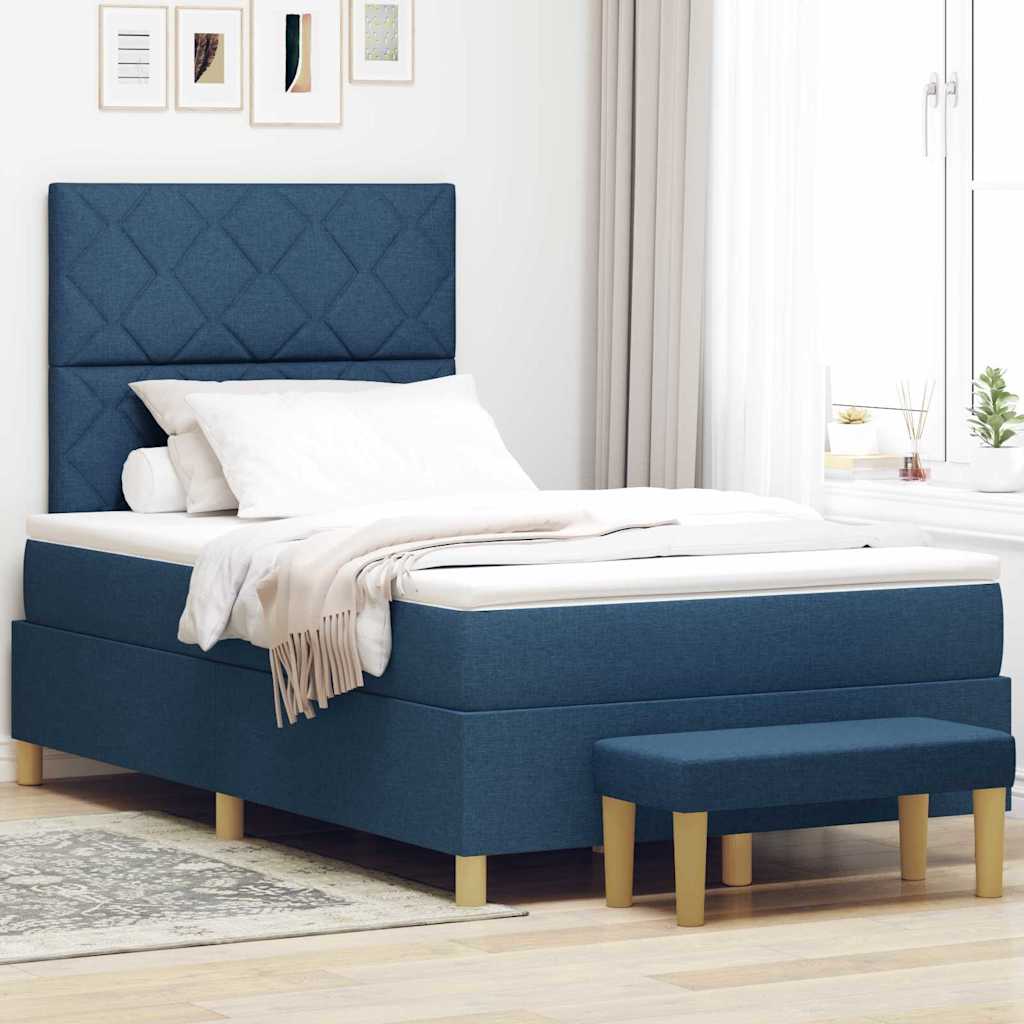 Lit à ressorts avec matelas Bleu 120 x 200 cm tissu - XIOS