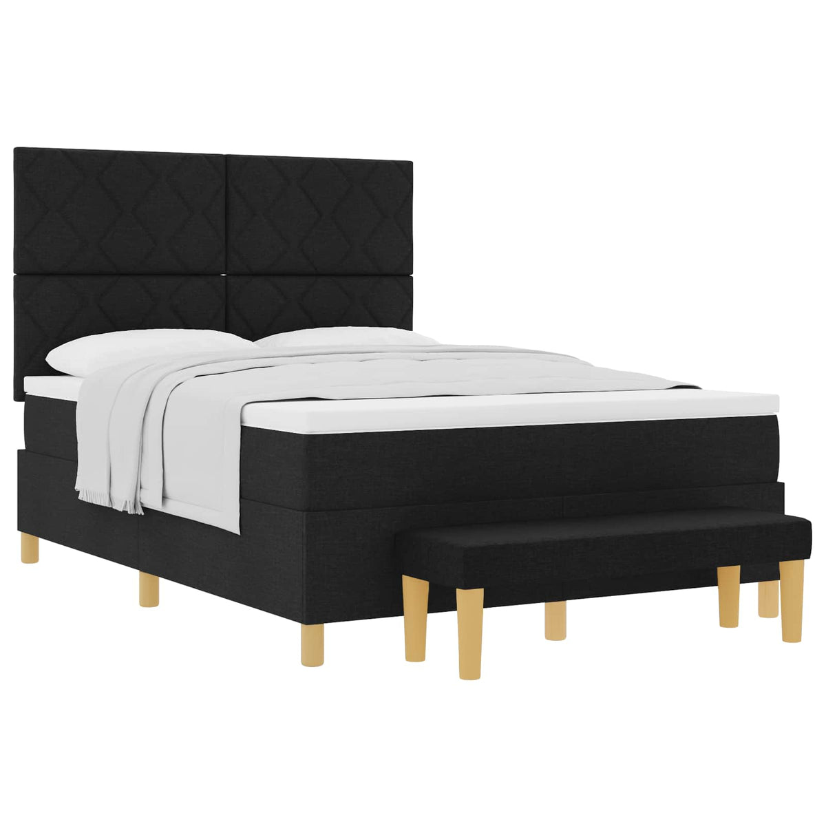Lit à ressorts avec coussin Noir 190 x 140 cm tissu
