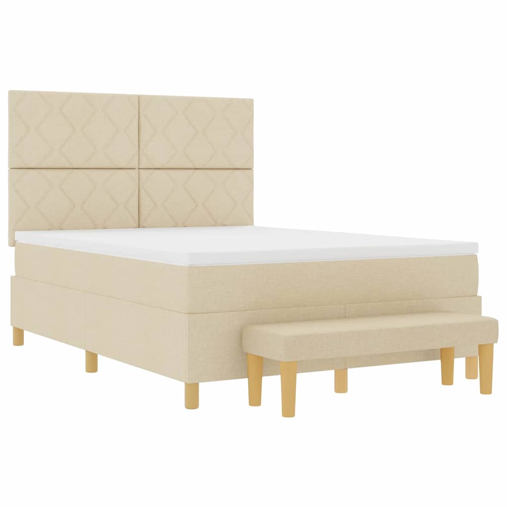 Lit à ressorts avec tête de lit Crème 190 x 140 cm tissu