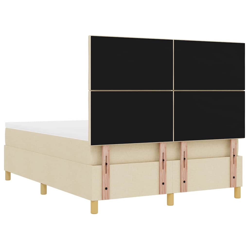 Lit à ressorts avec tête de lit Crème 190 x 140 cm tissu