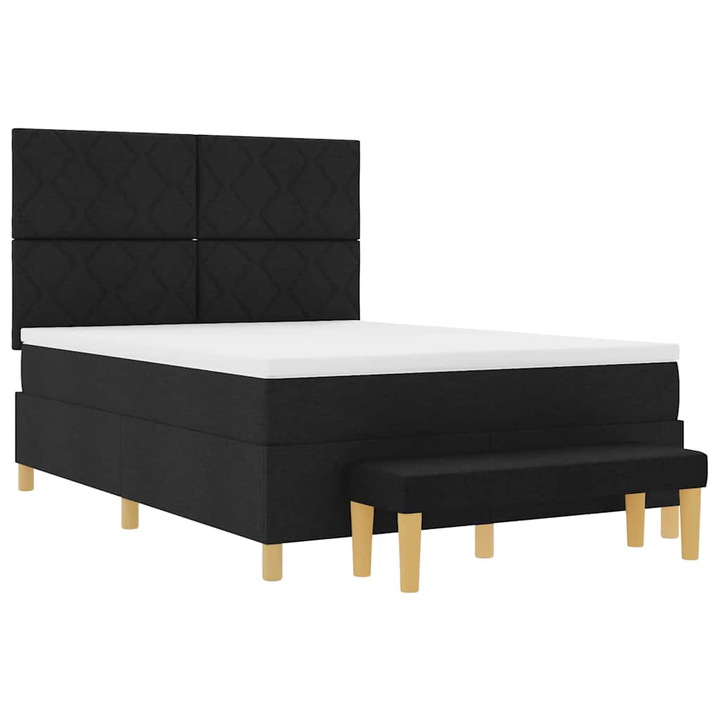 Lit à ressorts avec coussin Noir 200 x 140 cm tissu