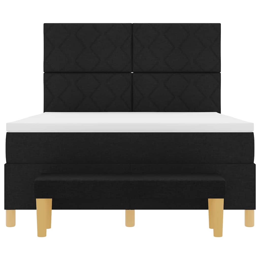 Lit à ressorts avec coussin Noir 200 x 140 cm tissu