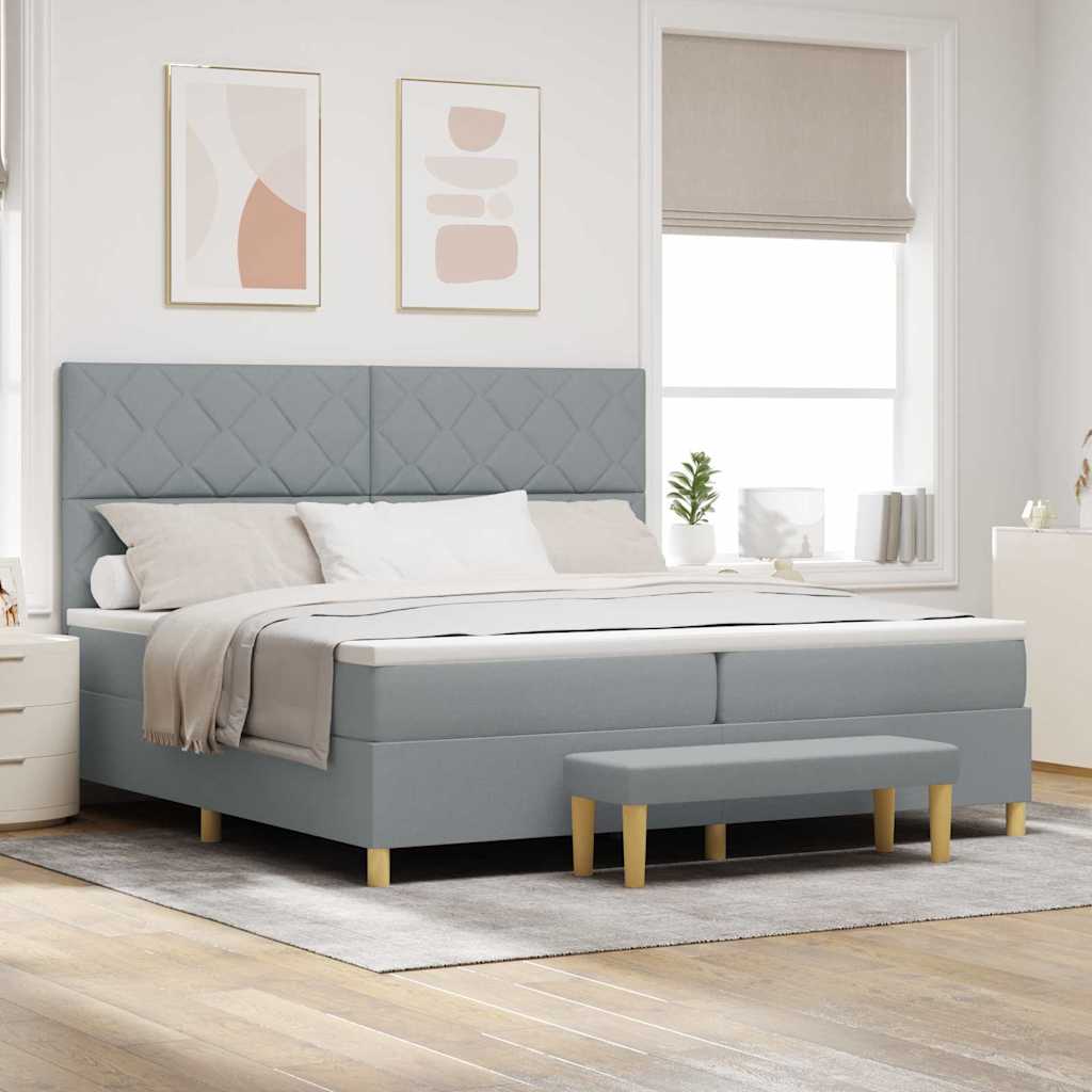 Lit à ressorts avec matelas Gris clair 200 x 200 cm tissu - XIOS