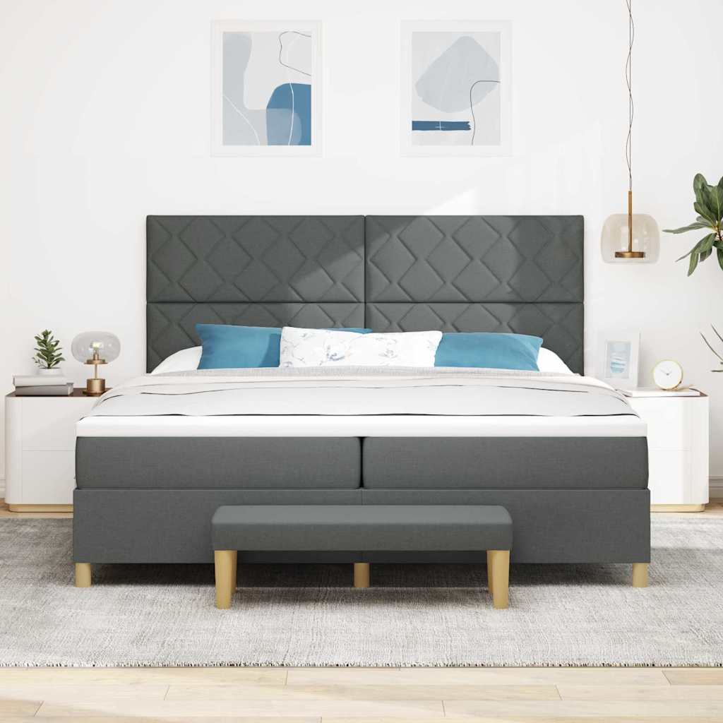 Lit à ressorts avec matelas Gris foncé 200 x 200 cm tissu - XIOS