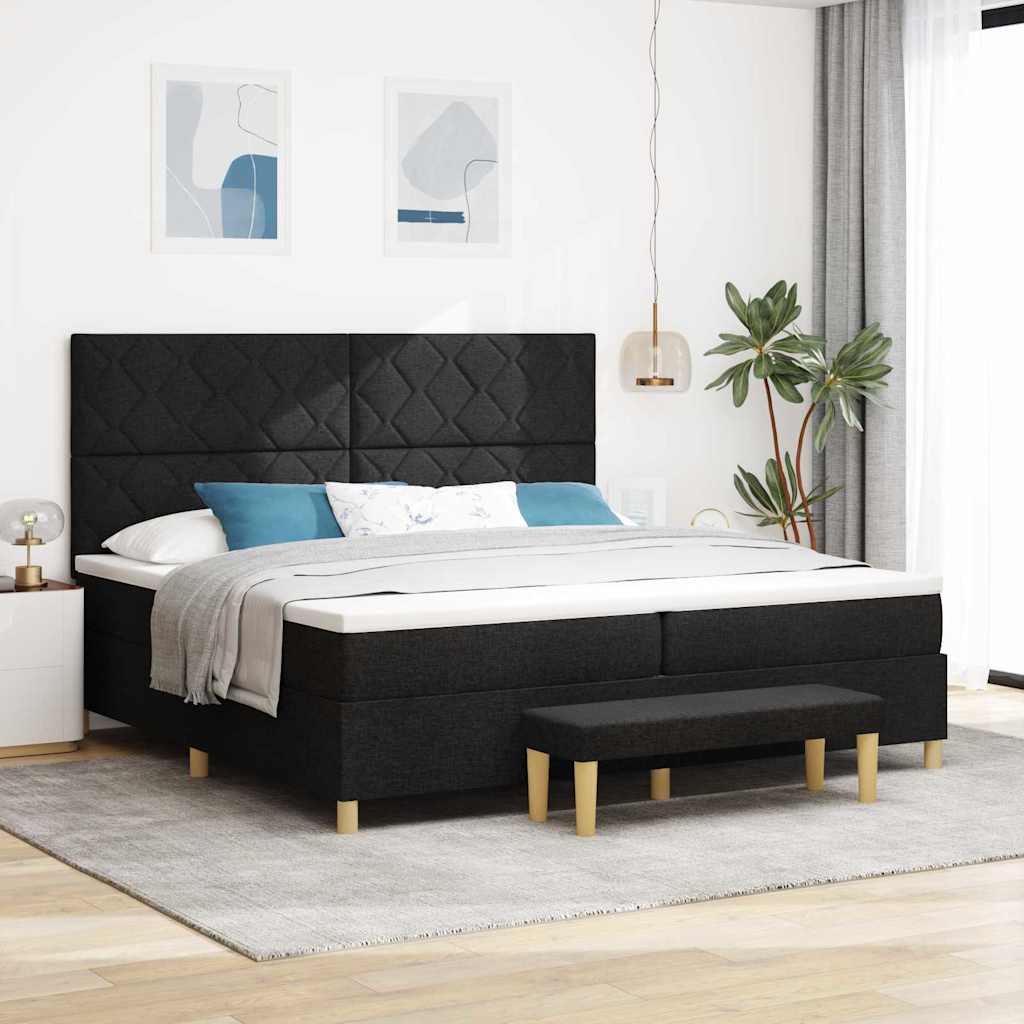 Lit à ressorts avec matelas Noir 200 x 200 cm tissu - XIOS
