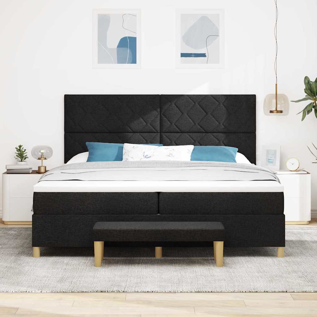 Lit à ressorts avec matelas Noir 200 x 200 cm tissu - XIOS