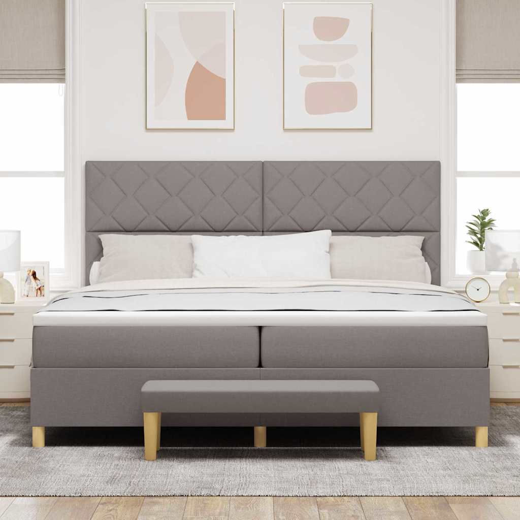 Lit à ressorts avec matelas Taupe 200 x 200 cm tissu - XIOS