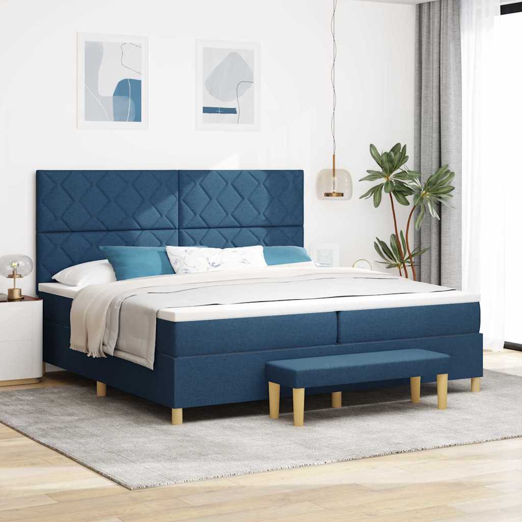 Lit à ressorts avec matelas Bleu 200 x 200 cm tissu - XIOS