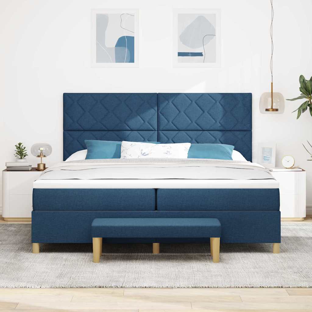 Lit à ressorts avec matelas Bleu 200 x 200 cm tissu - XIOS