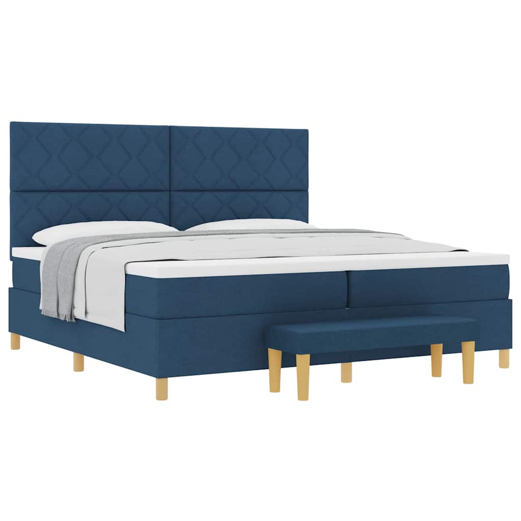 Lit à ressorts avec matelas Bleu 200 x 200 cm tissu - XIOS