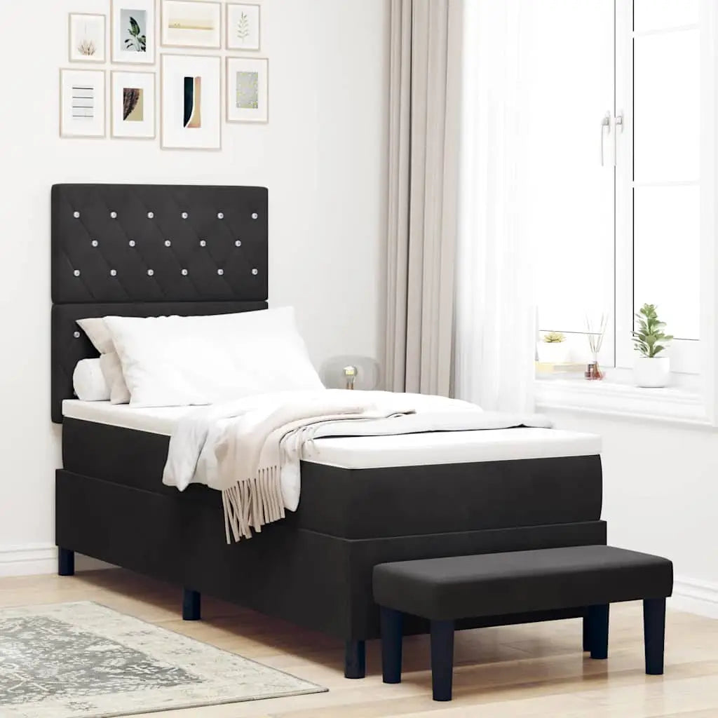 Lit à ressorts avec tête de lit Noir 200 x 80 cm Velours - XIOS
