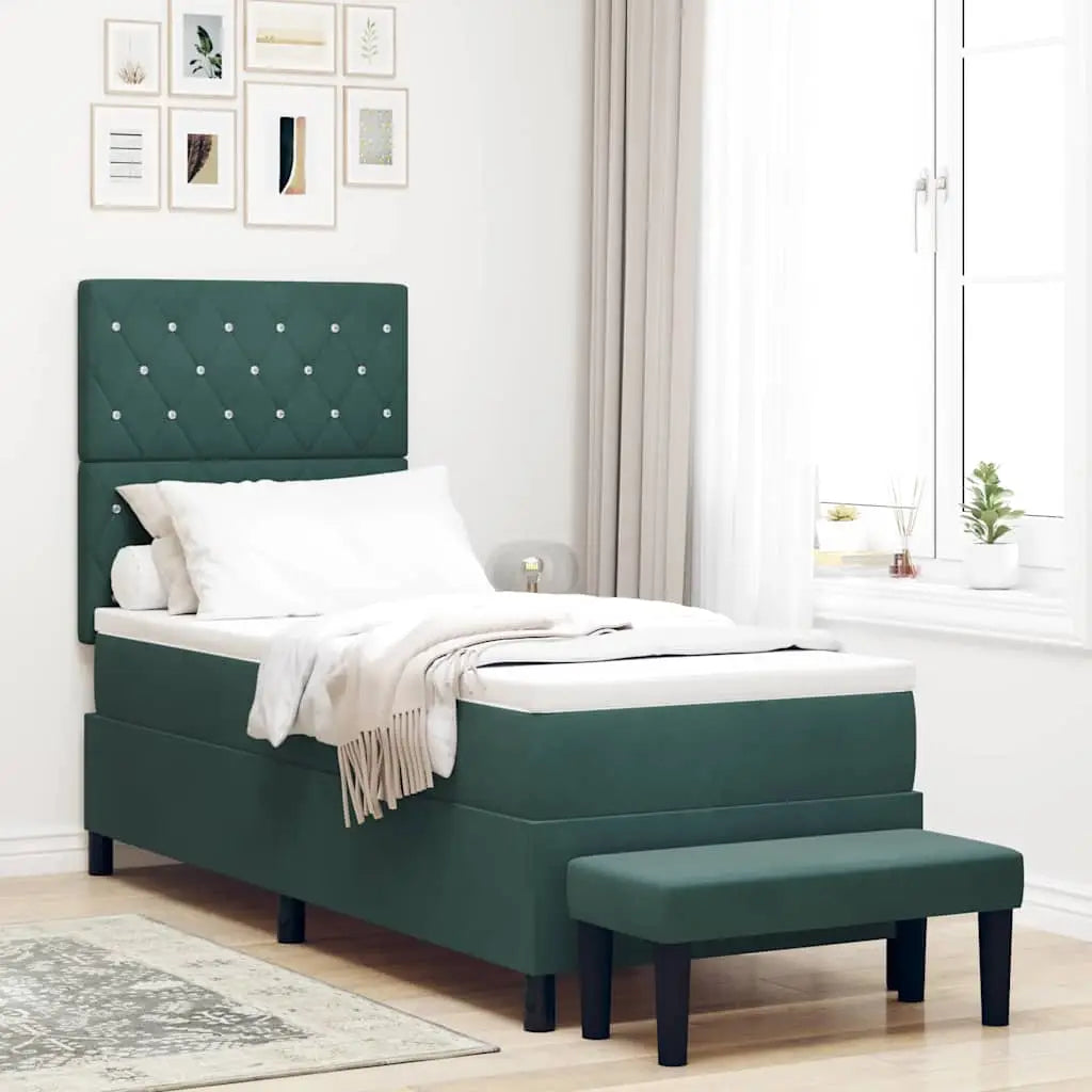 Lit à ressorts avec coussin Vert foncé 200 x 80 cm Velours - XIOS