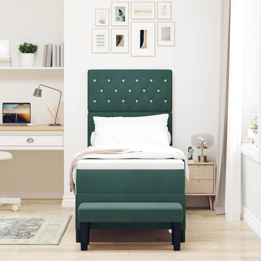 Lit à ressorts avec coussin Vert foncé 200 x 80 cm Velours - XIOS