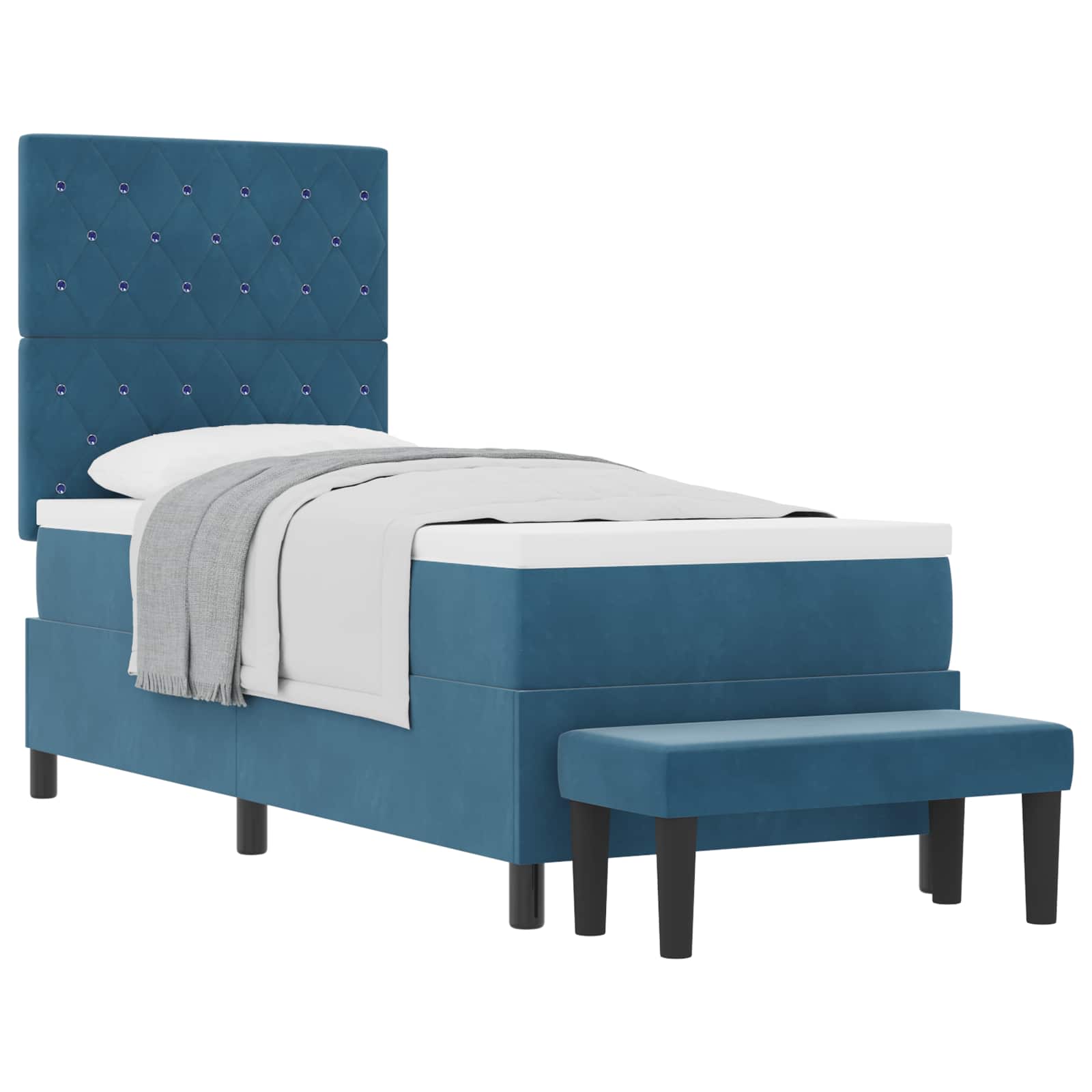 Lit à ressorts avec coussin Bleu foncé 200 x 80 cm Velours