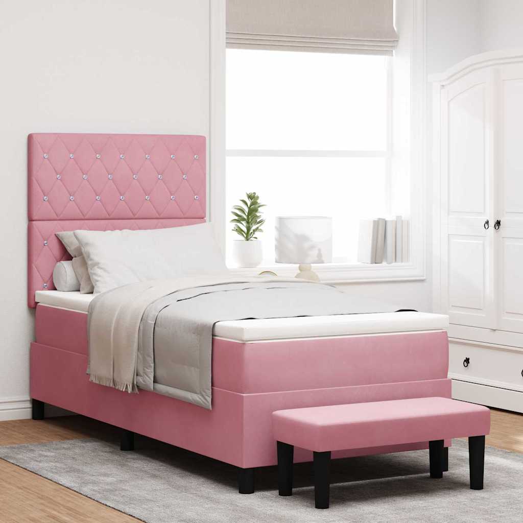 Lit à ressorts avec tête de lit Rose 190 x 90 cm Velours