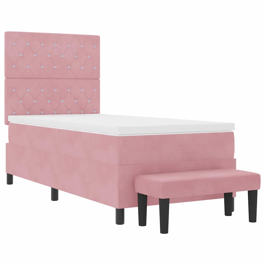 Lit à ressorts avec tête de lit Rose 190 x 90 cm Velours