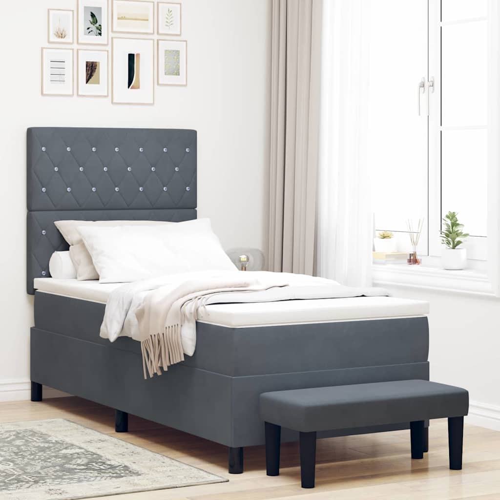 Lit à ressorts avec tête de lit Gris foncé 200 x 90 cm Velours