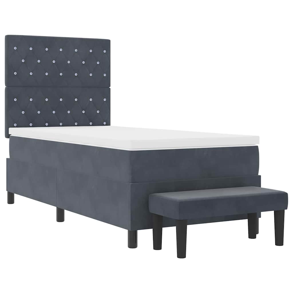 Lit à ressorts avec tête de lit Gris foncé 200 x 90 cm Velours