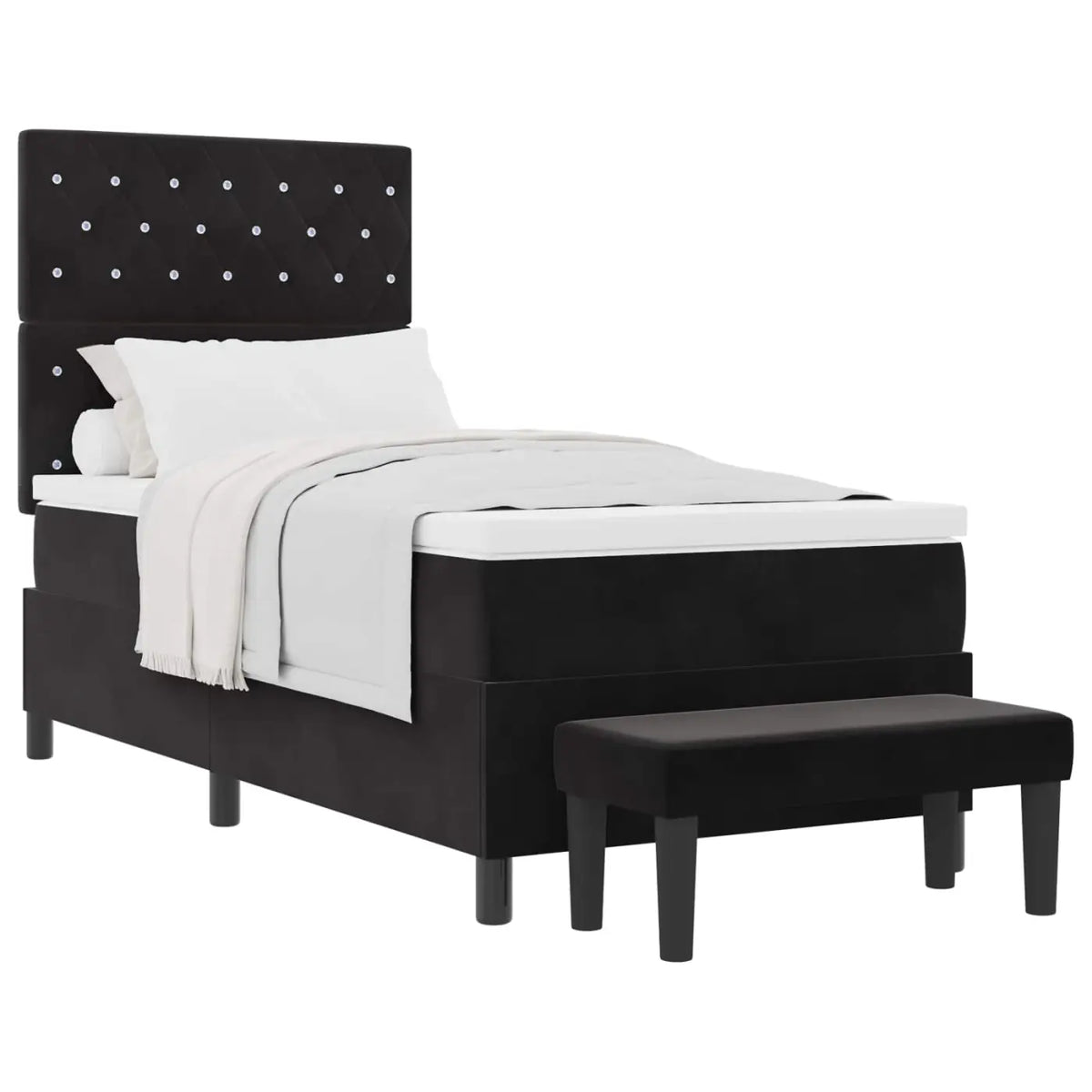 Lit à ressorts avec tête de lit Noir 200 x 90 cm Velours - XIOS