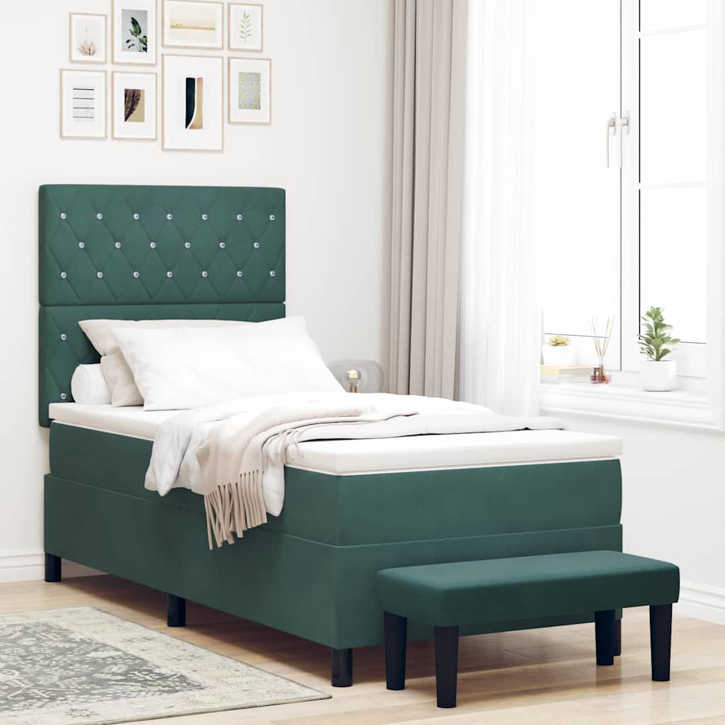 Lit à ressorts avec tête de lit Vert foncé 200 x 90 cm Velours